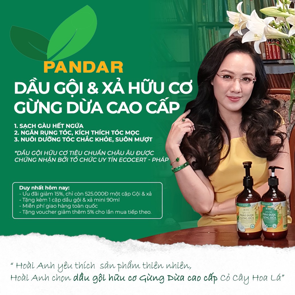 Dầu gội xả thảo dược gừng dừa cỏ cây hoa lá, đánh bay gàu, giảm nấm ngứa chỉ sau 3 lần sử dụng, PANDAR