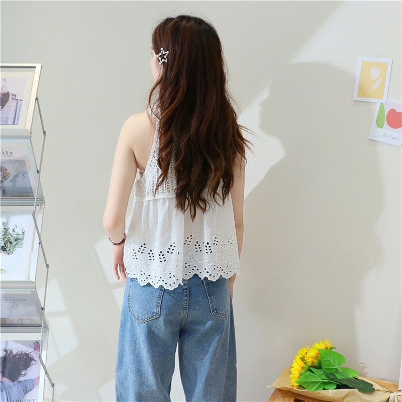 Brroa Áo Tank Top Dệt Kim Khoét Lỗ Cổ Tròn Phong Cách Boho Thời Trang Đi Biển Mùa Hè