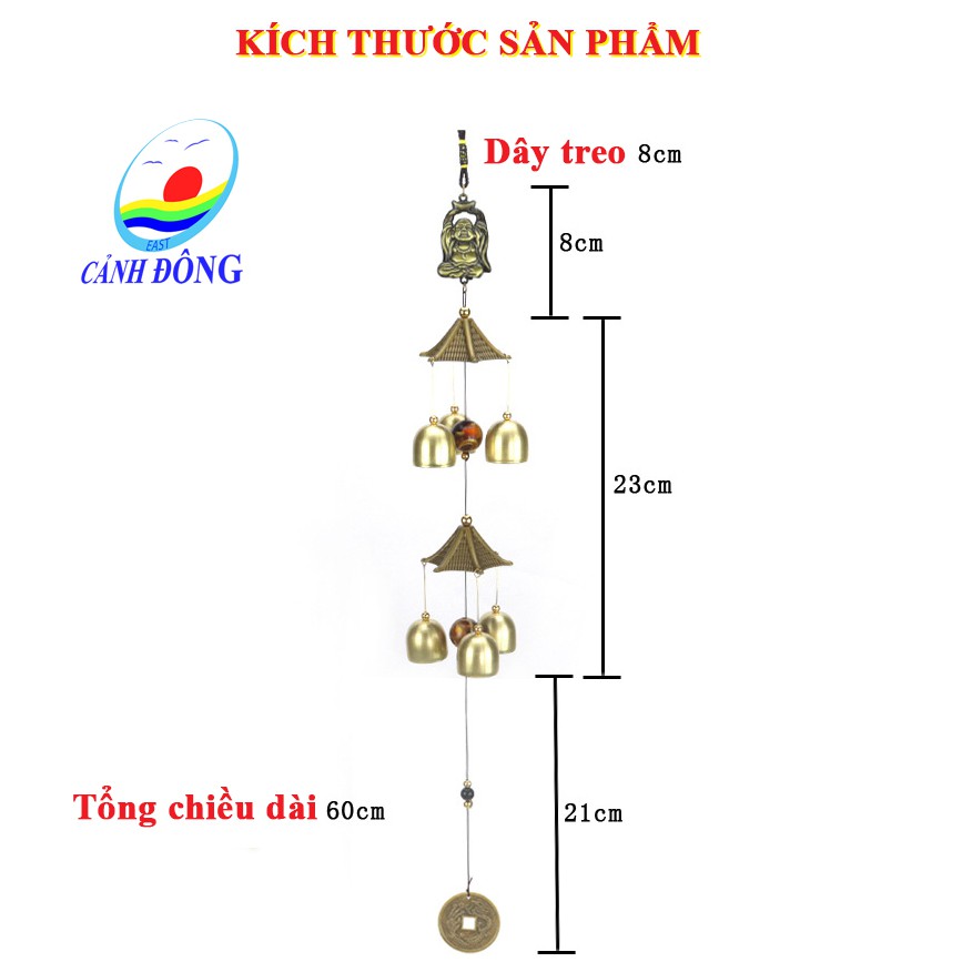 Chuông gió LỘC PHÁT PHẬT DI LẶC 6 CHUÔNG may mắn - Kinh doanh phát tài