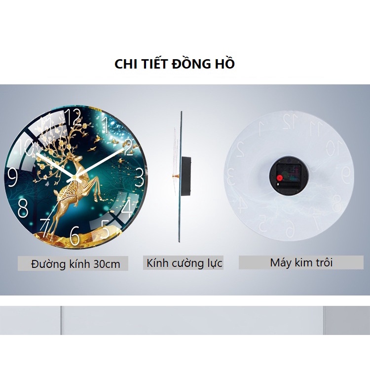 Đồng hồ treo tường đẹp, Đồng hồ decor máy kim trôi kính cường lực cao cấp Qhouse 30 cm và 35 cm