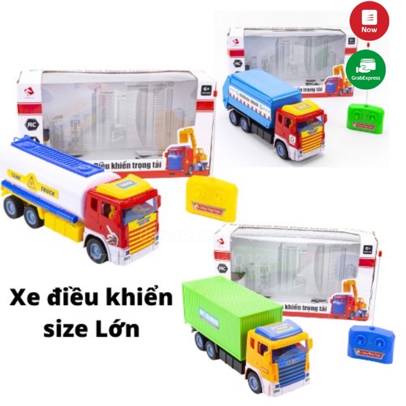 Hộp đồ chơi xe điều khiển xe rác, xe bồn, xe container loại to cho bé, điều khiển 4 chiều