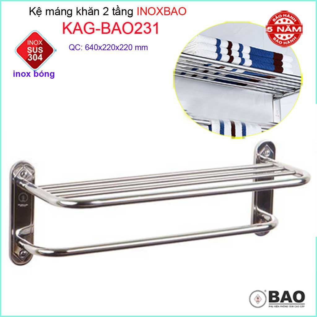 Thanh máng khăn Inox Bảo, thanh treo khăn inox 304, vắt khăn SUS304 KAG-BAO231