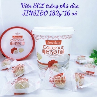 Xô 182gr viên socola kem trắng phủ dừa nhân đậu phộng