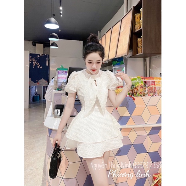 Sét áo nơ mix chân váy xoè 2 tầng siêu xinh