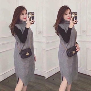 Váy len pha tay cổ lọ
