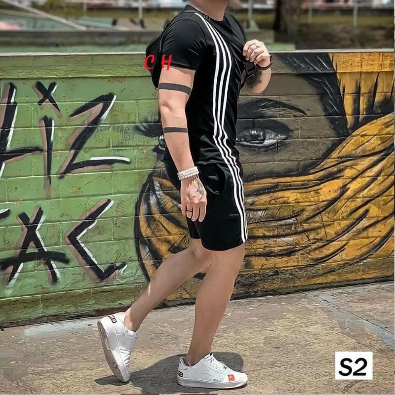 Sét Bộ Nam Chạy Sọc Unisex ❤ Gồm Áo thun + Quần Short♥️Chất cotton mịn 🦋Phong cách THỂ THAO HÈ♥️ Đồ ngủ mặc nhà 3 Rot