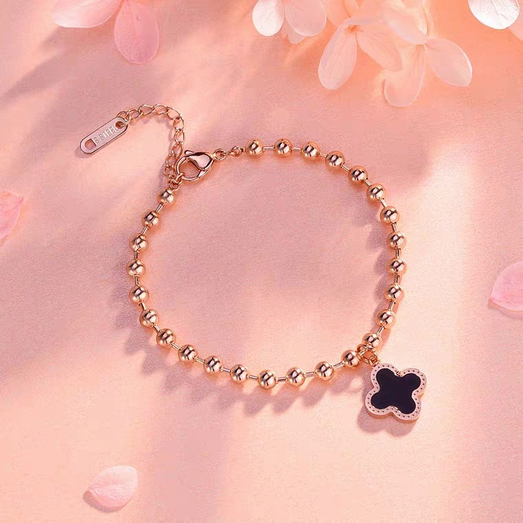 Vòng Tay Hạt Tròn Bằng Thép Titan Mạ Vàng 18K Phong Cách Hàn Quốc Đơn Giản Thời Trang Cao Cấp