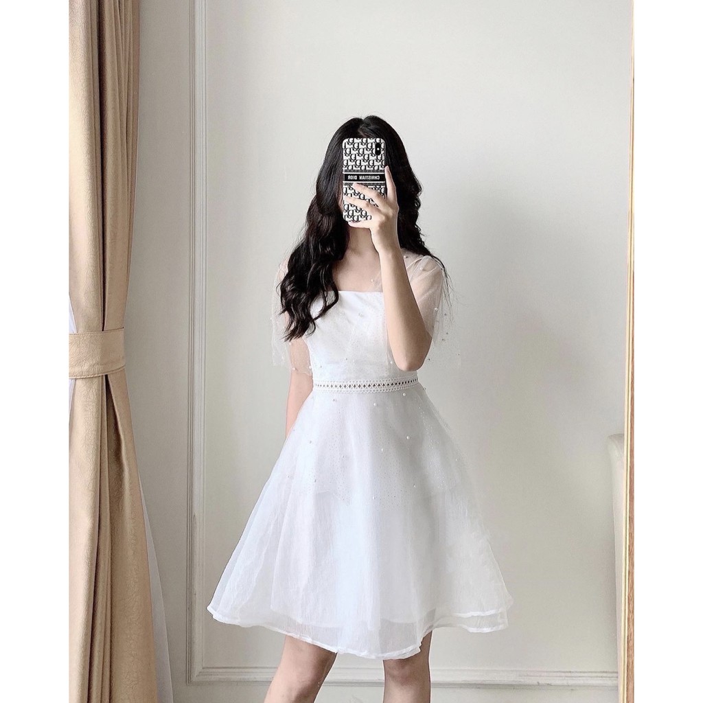 [CÓ MÚT NGỰC] Đầm dự tiệc trắng xòe dạo phố xòe phối kim tuyến vải may 2 lớp siêu dày dặn [Her clothing] | BigBuy360 - bigbuy360.vn