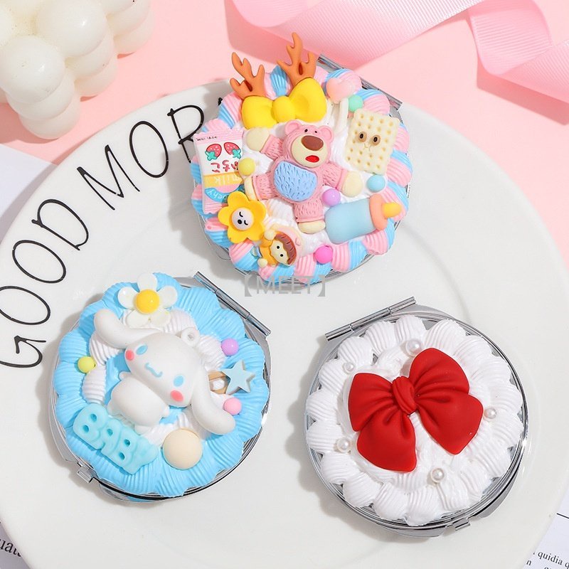 Bộ Gương Trang Điểm Họa Tiết Gấu Hoạt Hình DIY Bằng Nhựa Resin