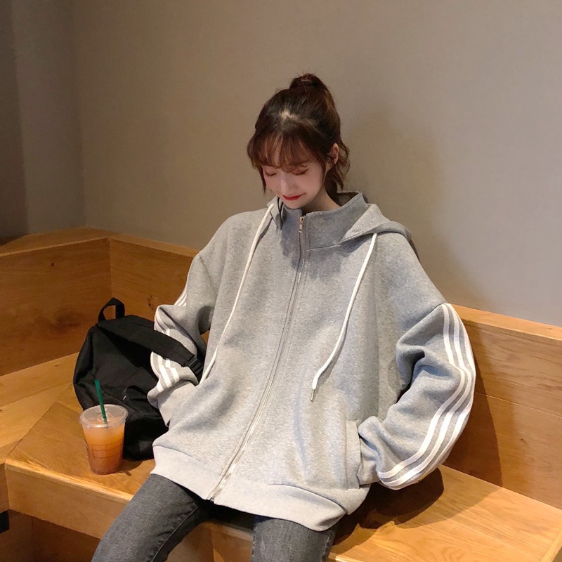 IELGY  Áo Nỉ Tay Dài Cổ Lọ Dáng Rộng Có Khóa Kéo Thời Trang Cho Nữ