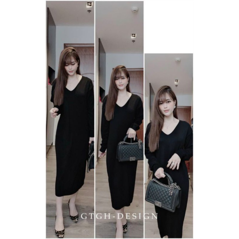 Váy len thỏ suông cổ tim hàng QC