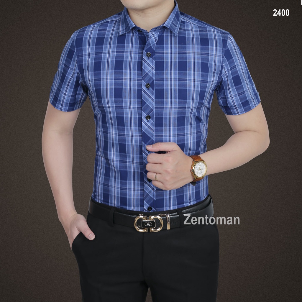 ZENTOMAN - Áo sơ mi nam tay ngắn, trung niên kẻ công sở cao cấp thiết kế độc quyền