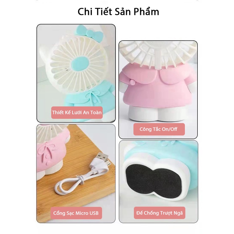 Quạt để bàn cầm tay mini  dễ thương sạc tích điện di động 2 cấp độ quạt kèm đèn ngủ ấm áp yên tĩnh WX871