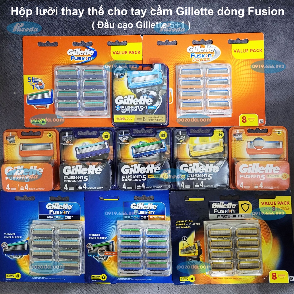 Hộp lưỡi dao cạo râu Gillette 5 lưỡi Fusion5 /Proglide5 /Proshield5 (đầu cạo 5+1)