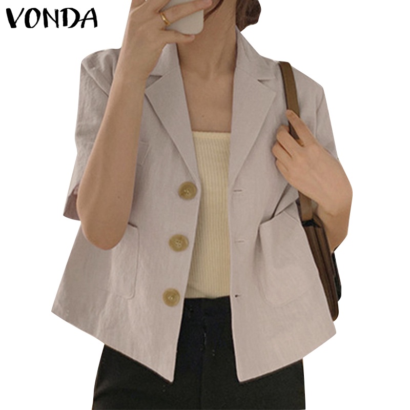 Áo khoác blazer VONDA ngắn tay phối nút thời trang mùa hè Hàn Quốc cho nữ