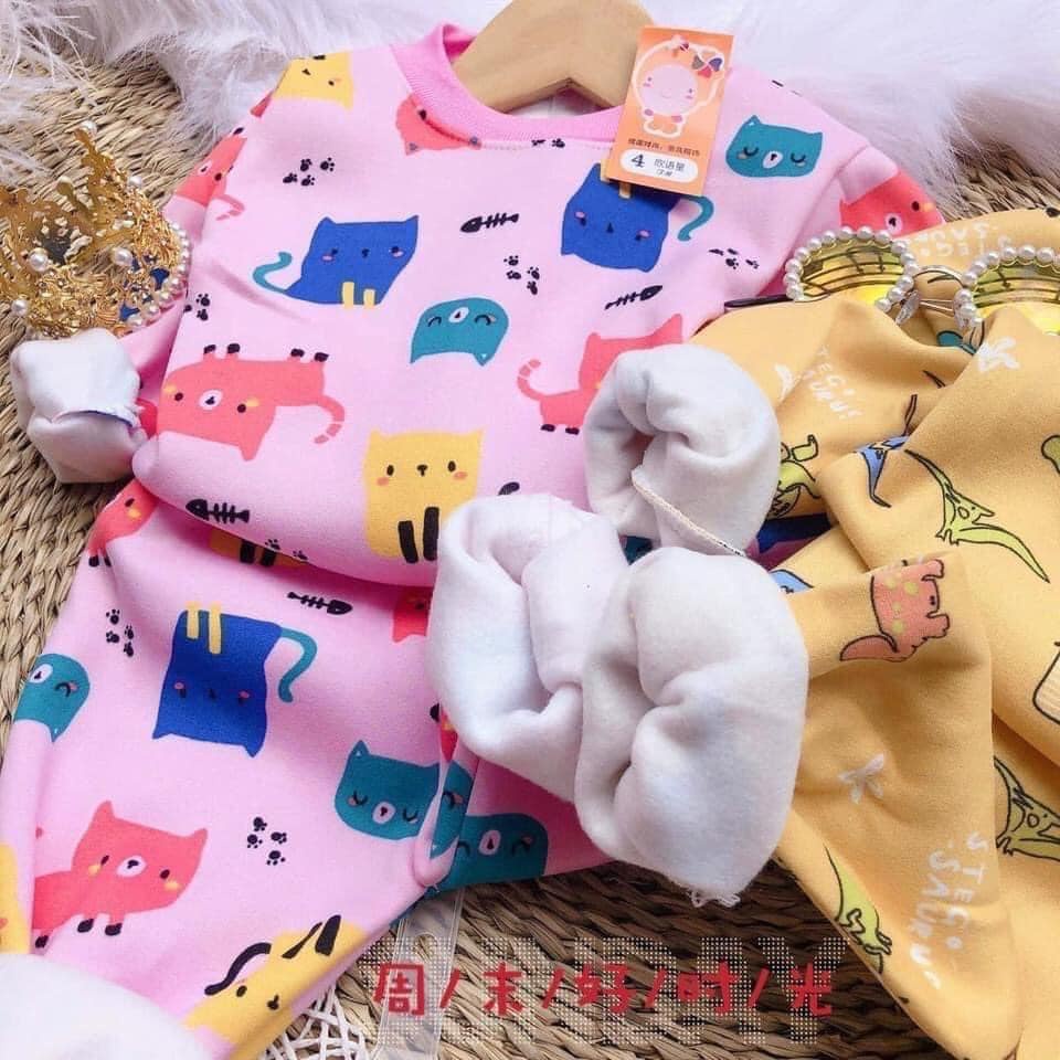 Bộ nỉ bông dày dặn họa tiết thời trang cho bé trai,bé gái phiên bản mùa đông từ 6 đến 15kg