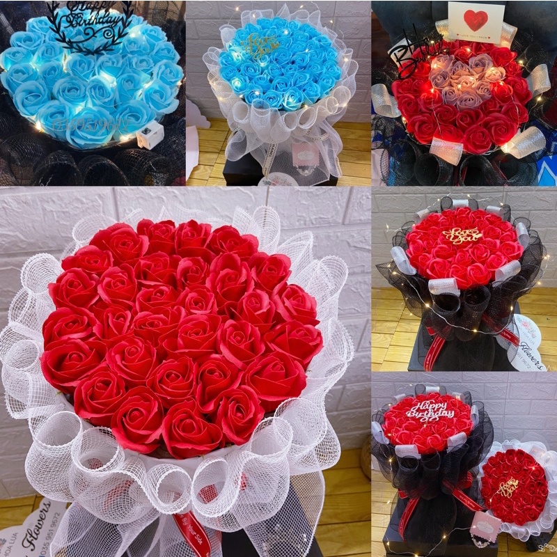 Bó hoa hồng sáp 30 bông tặng kèm thiệp và chữ love or chữ happbirthday