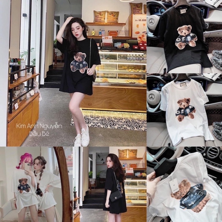 Áo Phông Hình Gấu 2 Màu đen - trắng