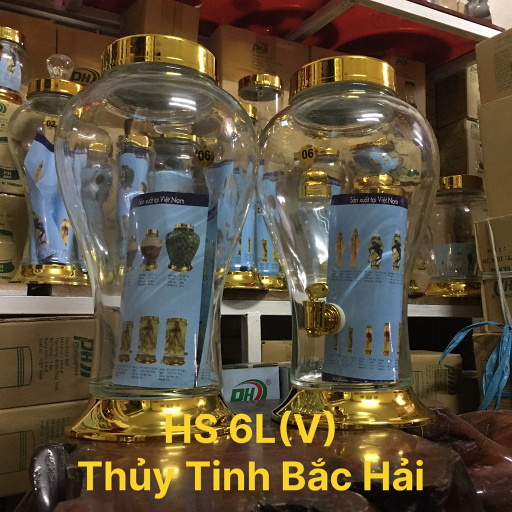 BÌNH NGÂM RƯỢU THỦY TINH CAO CÂP  6 Lít -KHÔNG CHÌ -  SẢN XUẤT TẠI VIỆT NAM-THỦY TINH BẮC HẢI