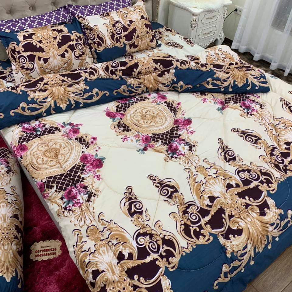 Ga Trải Giường Poly Cotton, Ga Nệm Mùa Hè Poly Cotton Kèm 2 Vỏ Gối Nằm Đủ Kích Thước Mẫu HOÀNG GIA TRẮNG (Được Chọn Màu)