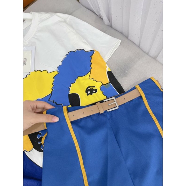 Set Áo Cô Gái Mix Quần Short Xanh Kèm Thắt Lưng | BigBuy360 - bigbuy360.vn
