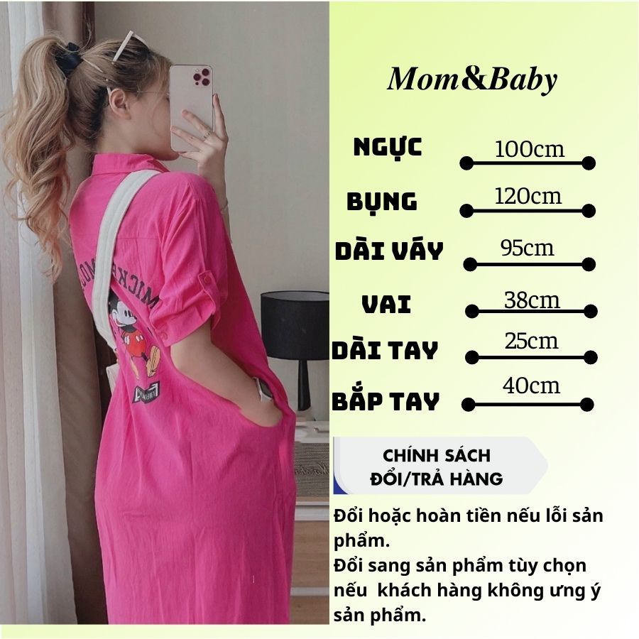 Váy bầu đầm bầu dáng dài sơ mi thời trang thiết kế công sở xinh xắn M572 mặc đi làm đi chơi thoải mái Mom and Baby
