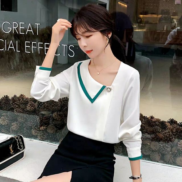 Sơ mi lệch cổ ullzang