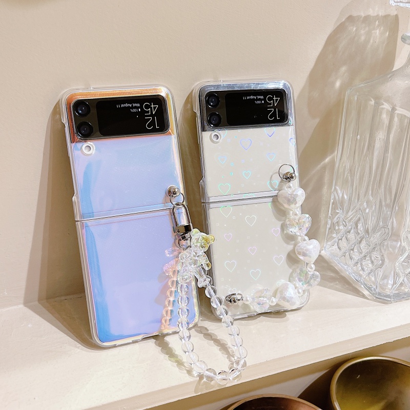 Ốp điện thoại trong suốt kèm chuỗi dây xích cho Samsung Galaxy Flip 1 Flip 2 Z Flip 3
