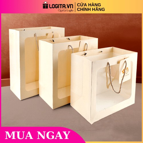 Túi Giấy Đựng Quà Mặt Trước Trong Suốt Màu Vàng Gold Sang Trọng