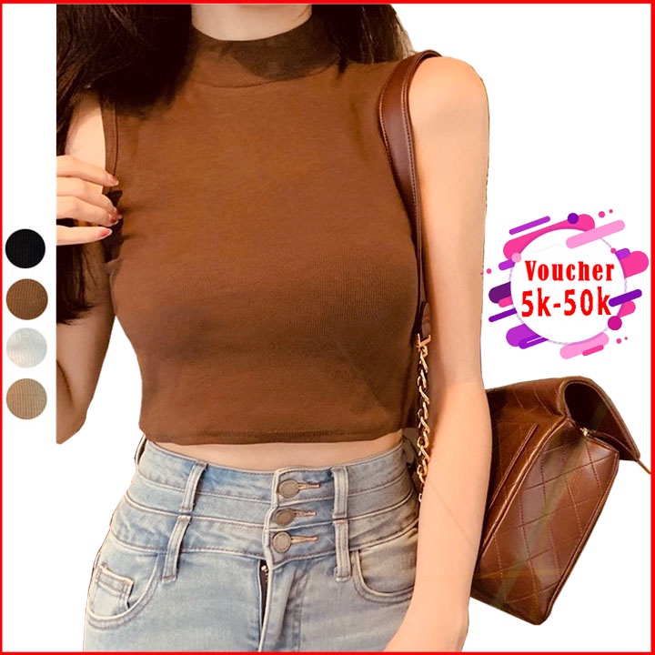 Áo sát nách nữ MIN19 áo ba lỗ croptop form rộng bigsize cổ cao dáng ôm body thể thao chất thun tăm màu trắng đen be nâu