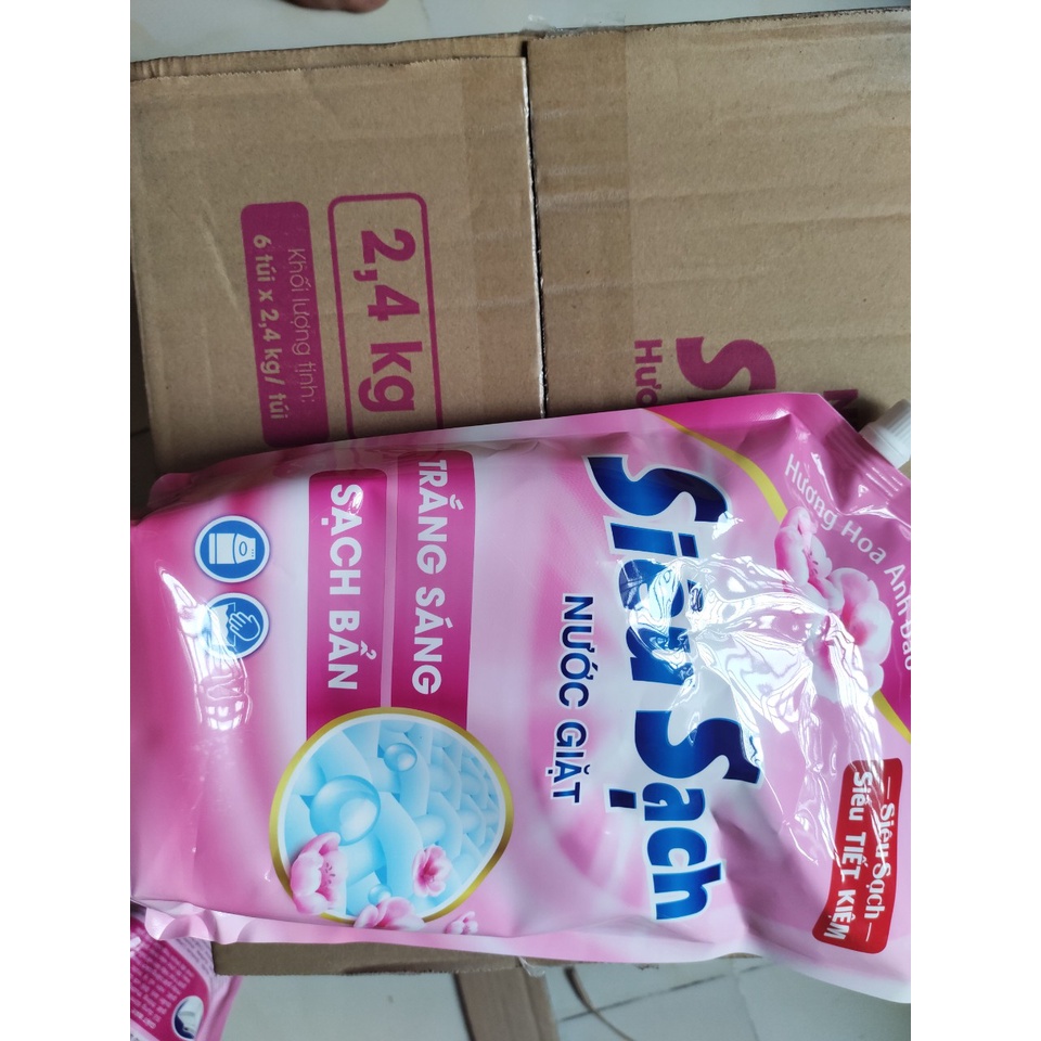 Túi Nước Giặt Siêu Sạch Hương Hoa Anh Đào 2,4kg