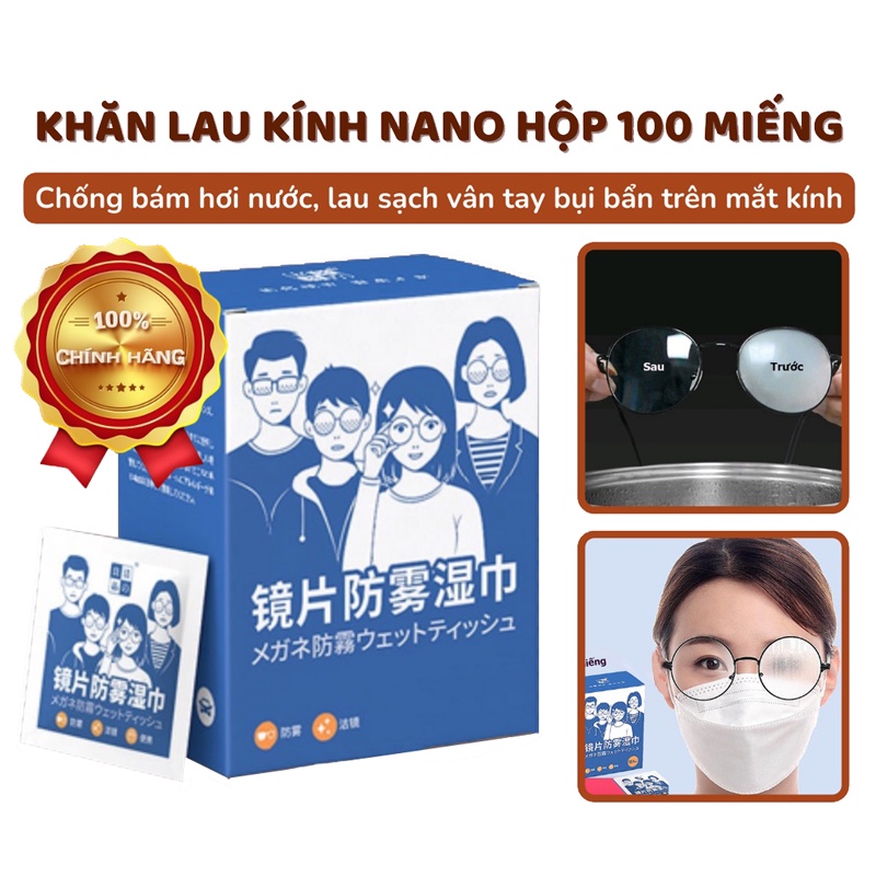 Hộp 100 miếng giấy lau kính Nano chống bám hơi nước, lau sạch vân tay bụi bẩn