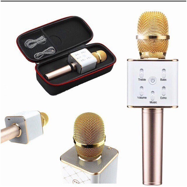 Bộ micro hát karaoke kèm loa Bluetooth phát beat KVM-Q7_vàng VBB