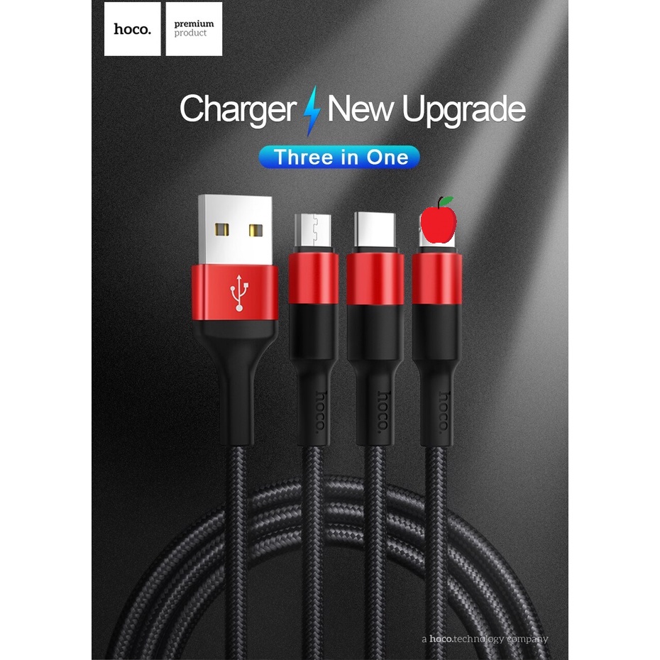 Cáp sạc dây dù 3 đầu Hoco X26 2A dài 1m - Chính Hãng BH 12T