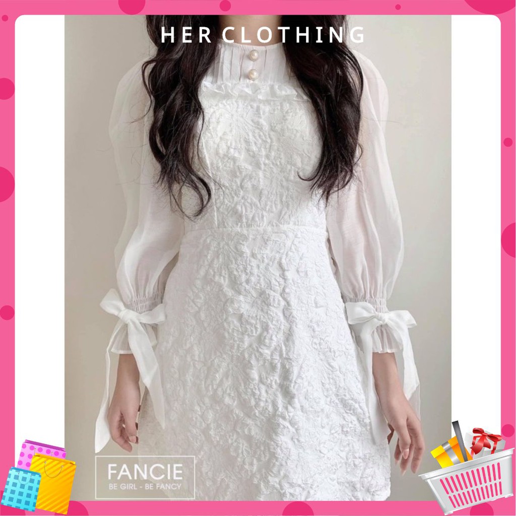 Đầm dự tiệc nữ màu trắng vải gấm xịn dạo phố siêu dễ thương, vải may loại 1 mã [NANi] | BigBuy360 - bigbuy360.vn