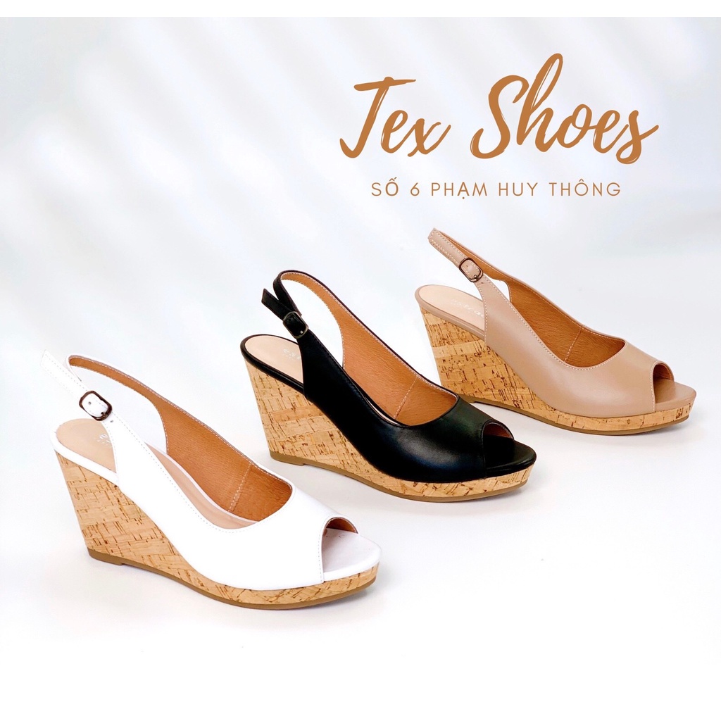 Sandal nữ đế xuồng thời trang cao cấp, sandal công sở nữ da bò VNXK TEX SHOES