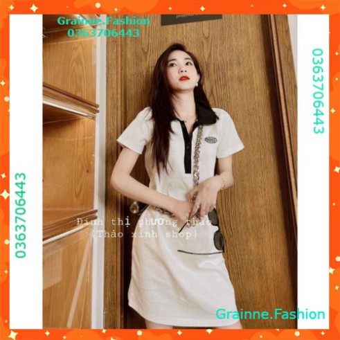 Đầm Polo Nữ Thêu Chữ Cộc Tay Dáng Rộng 🍉 VÁY POLO THUN BE ANNIE VIỀN CỔ ĐEN ULZZANG 💎👗👑-GNFShop