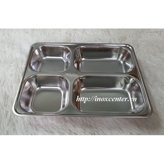 KHAY CƠM PHẦN 4 NGĂN SÂU LÒNG inox 304 ( 28x22x4 cm )
