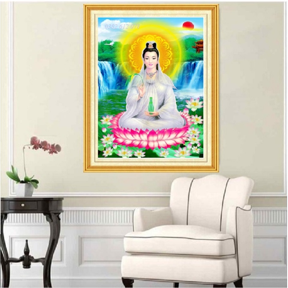 Tranh đính đá phật bà quan âm KT:70x53cm.tranh gắn đá chưa gắn.