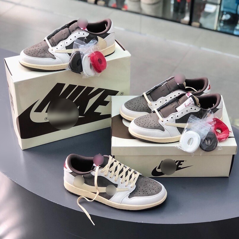 Giày Sneaker Tra.vis Scott x Air Jor.dan1,Giầy thể thao Mocha Nâu Trắng Sữa Cổ Thấp Siêu Phong Cách