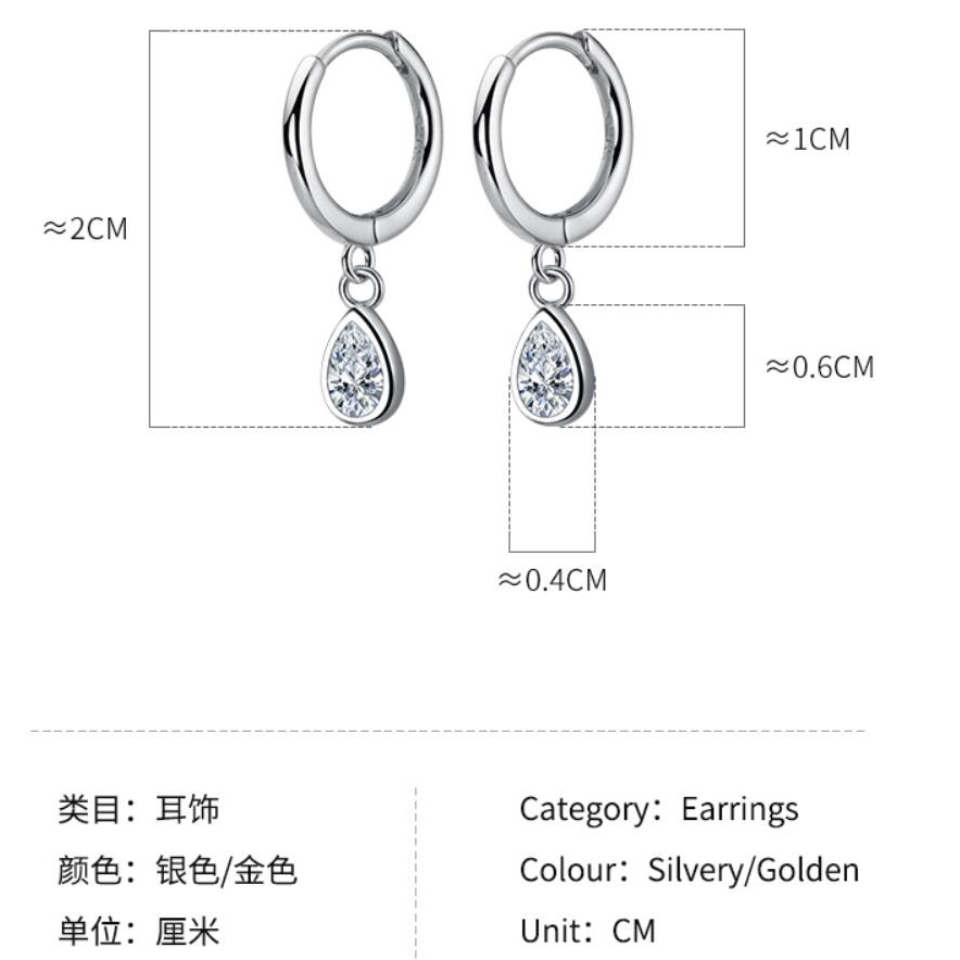 Bông Tai Mạ Bạc 925 Hình Giọt Nước Đính Đá Zircon Phong Cách Hàn Quốc Ngọt Ngào Cho Nữ