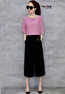 Sét Bộ Cát Hàn Quần Ống Rộng