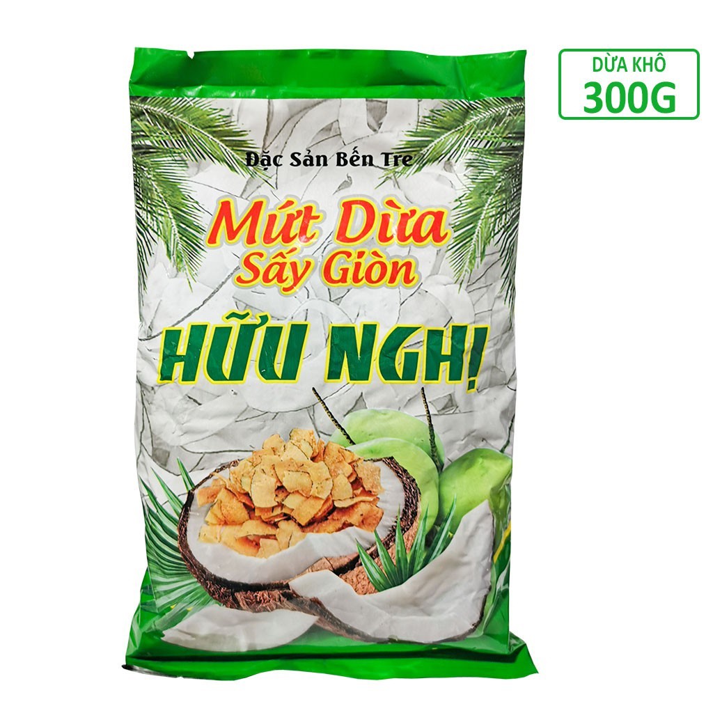 Mứt dừa sấy giòn Hữu Nghị đặc sản Bến Tre túi 300g, món ăn vặt tuyệt vời Susuto Shop