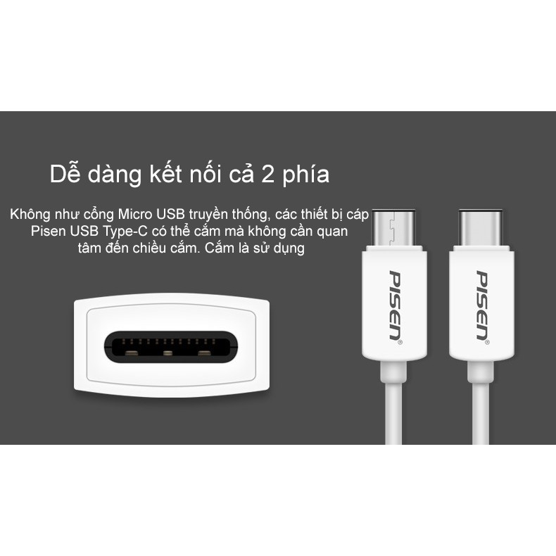 Cáp sạc Pisen USB Type-C 2A 1m – Hàng chính hãng bảo hành 18 tháng
