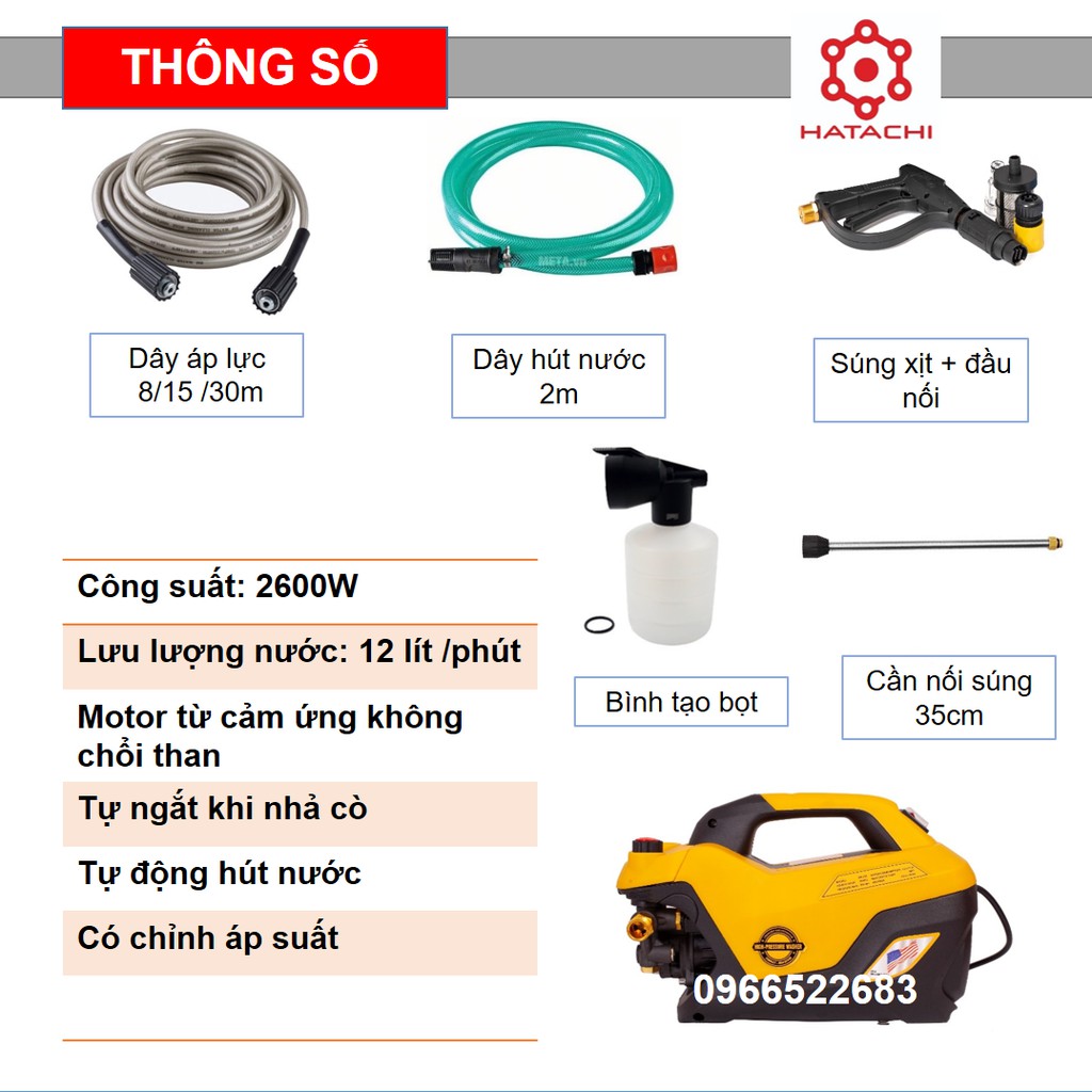 Máy rửa xe | Máy rửa xe Hukan PR – 150 2600W | Công nghệ Mỹ