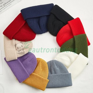 Mũ len Beanie dáng ngắn dệt kim dày dặn