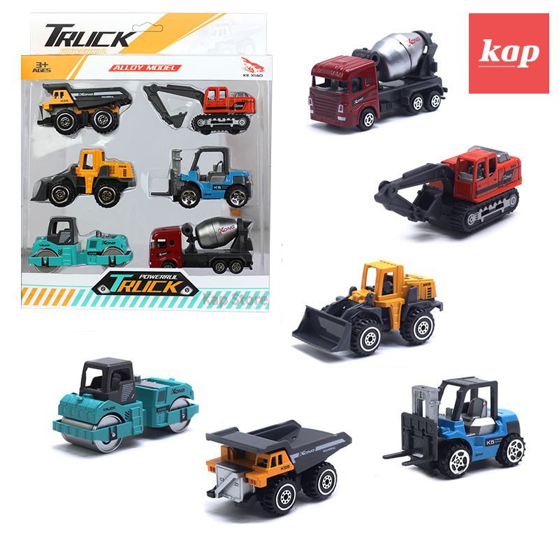 Bộ 6 xe công trình Die Cast Metal, vỏ kim loại, tỷ lệ 1:64