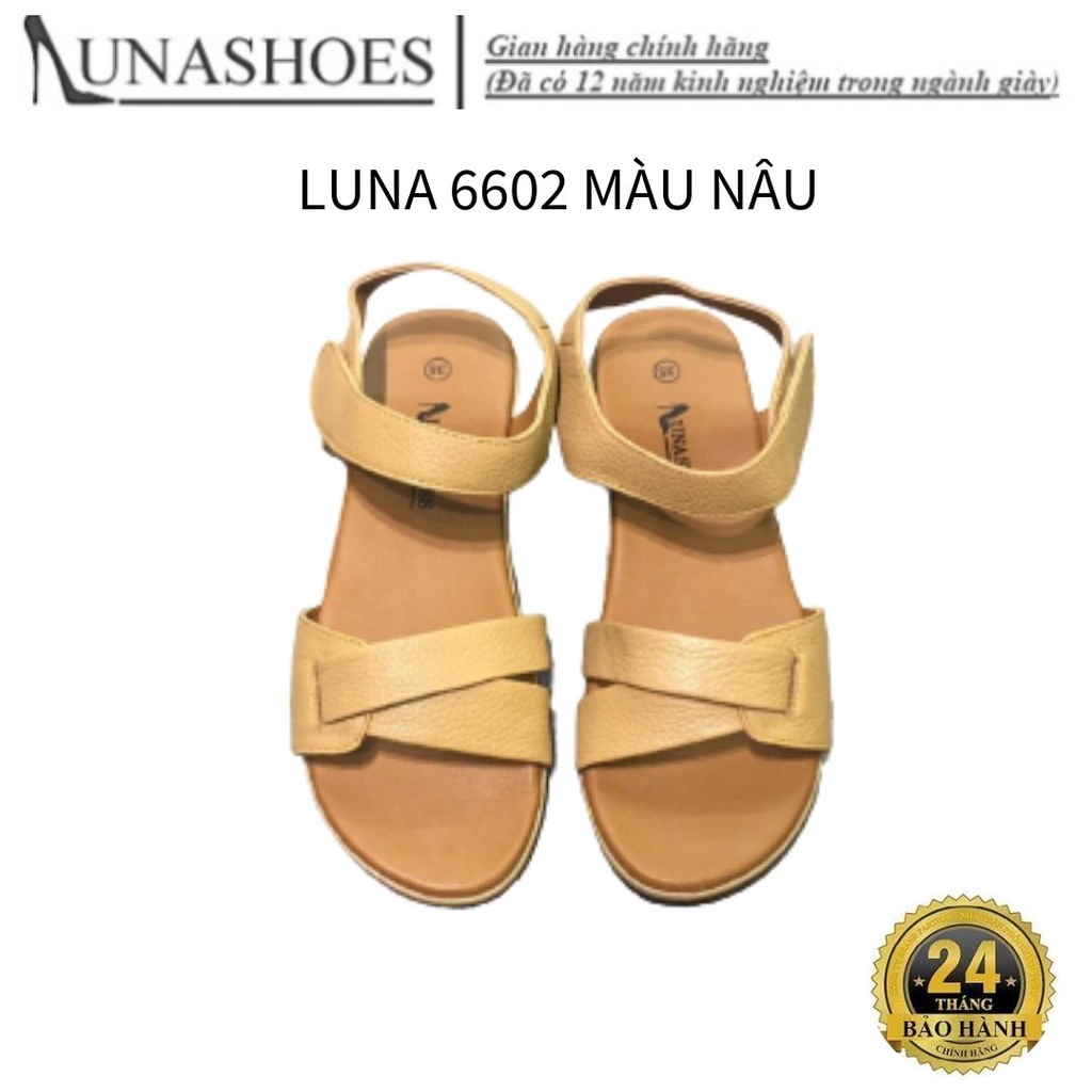 Dép sandal nữ đế bệt Lunashoes 6602 giày da bò thật mềm êm chân bảo hành 24 tháng