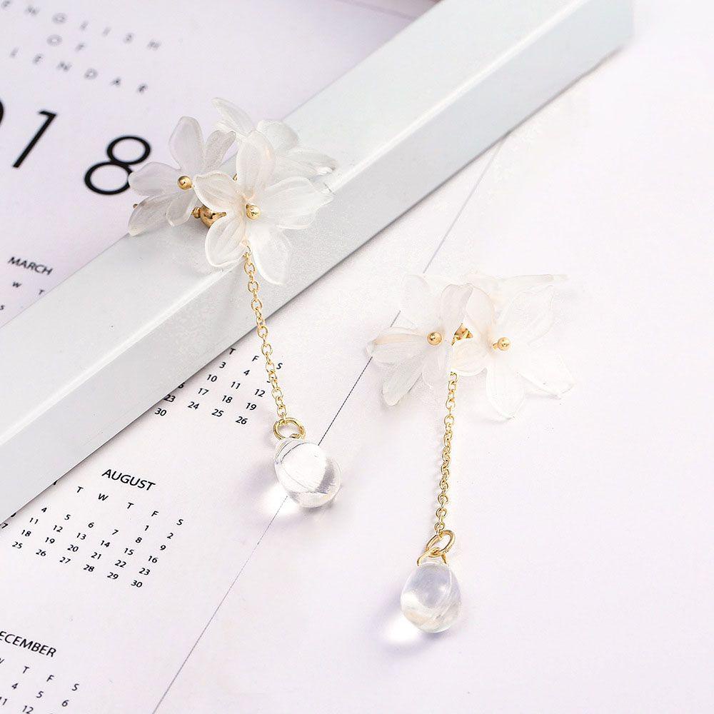 QQMALL Bông Tai Dáng Dài Hình Hoa Cúc Nhỏ Trong Suốt Phong Cách Hàn Quốc Thời Trang Cho Nữ