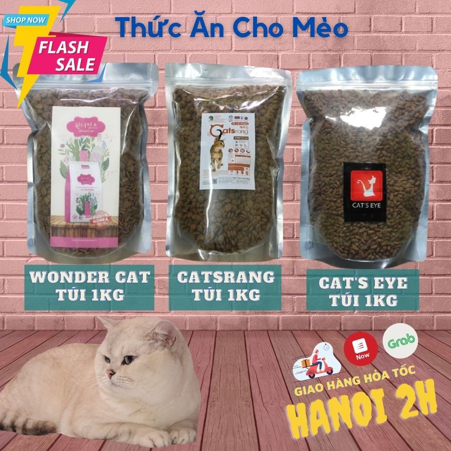 Thức ăn hạt cho mèo Catsrang, Cat's Eye, Wonder Cat túi zip bạc 1kg giá rẻ tiện lợi tiết kiệm